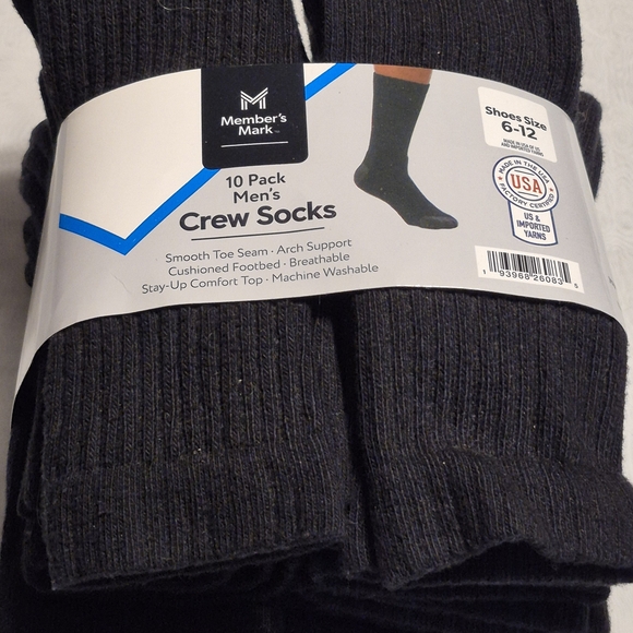 NWT Member's Mark Breathable Comfort Black Crew Socks - 10 Pack - Picture 4 of 6